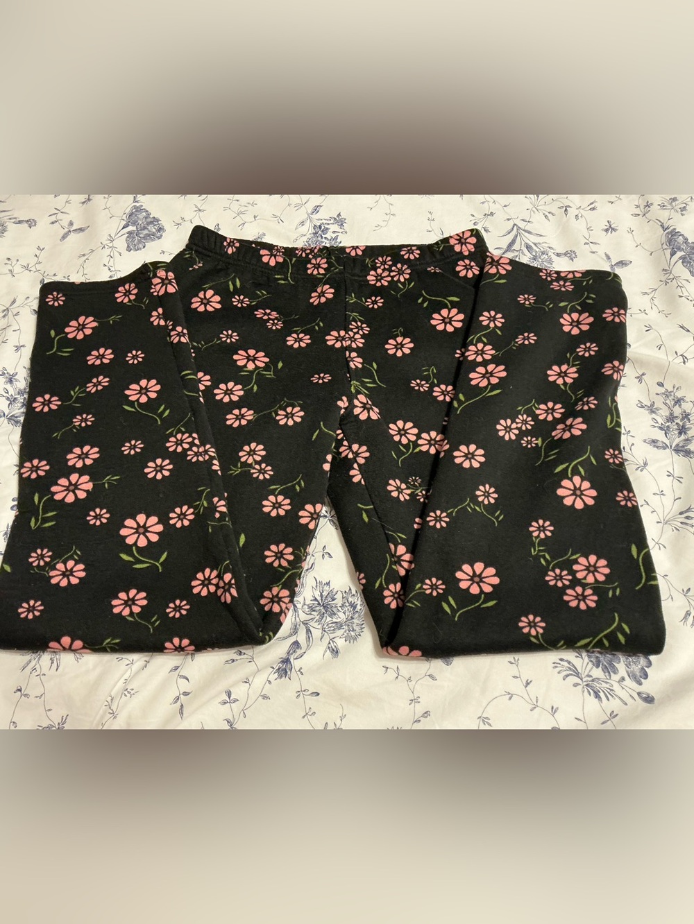 🎉 3 for $20🎉 Black Floral Plush Lined Leggings with Pink Flowers